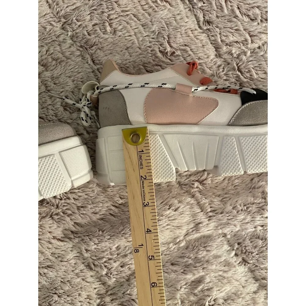 Karmen Womens‎ Platform Sneakers Pink & Beige Faux Leather Size 38